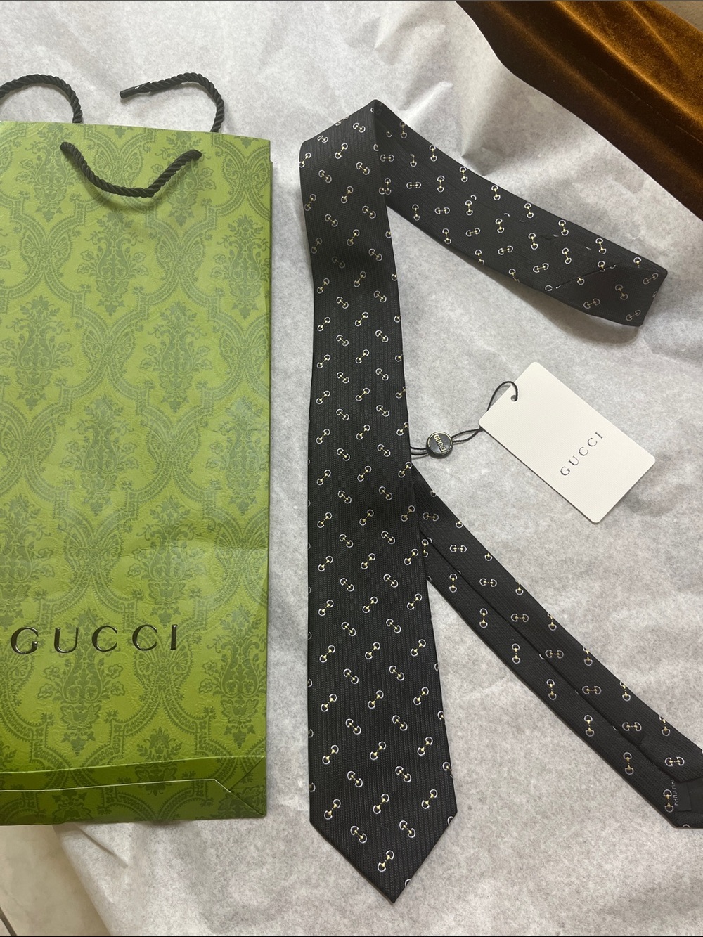 Gucci Black Silk Tie with White GG Motif
